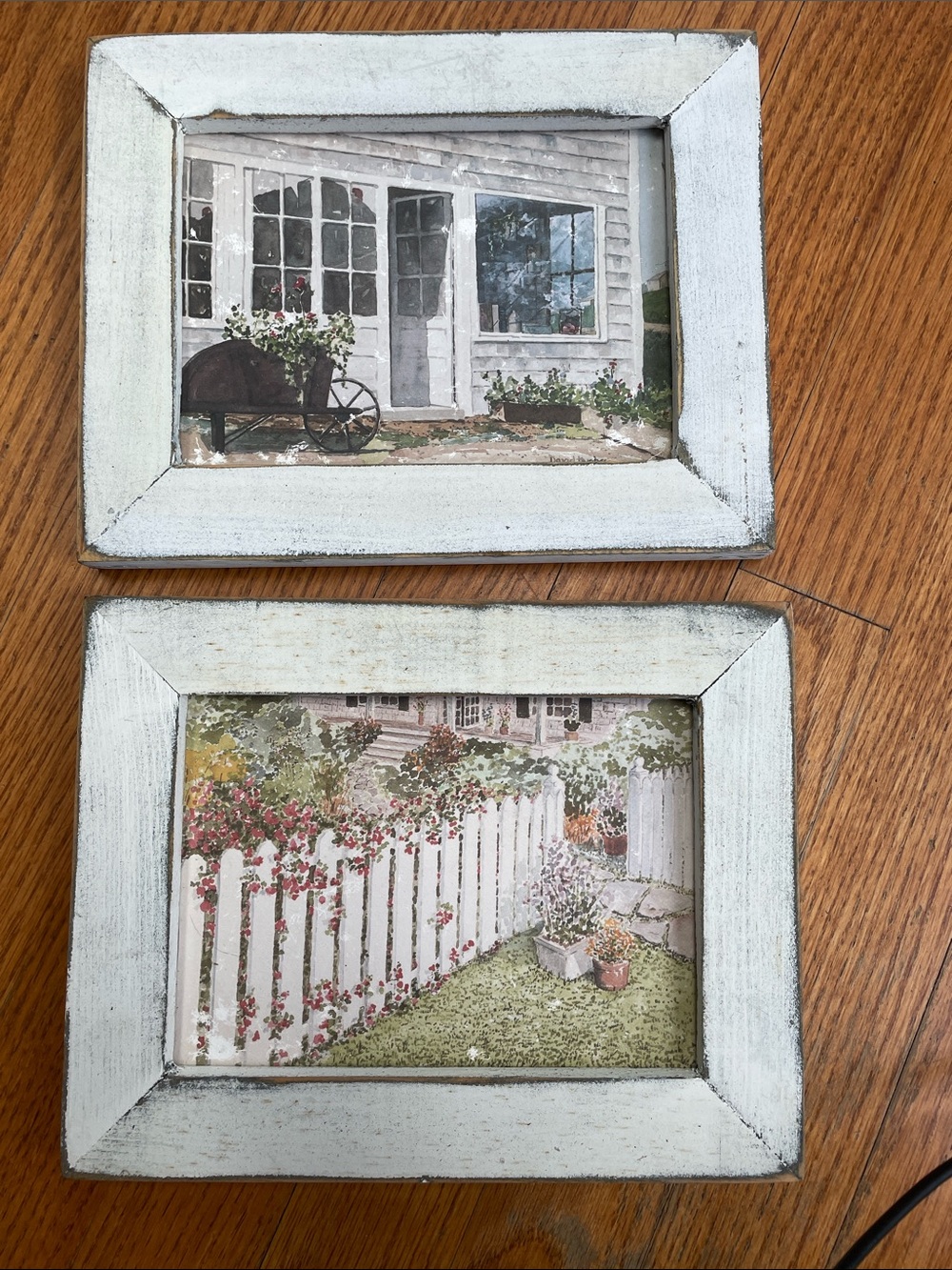 Rustic White Framed Cottage Wall Art - Set of 2